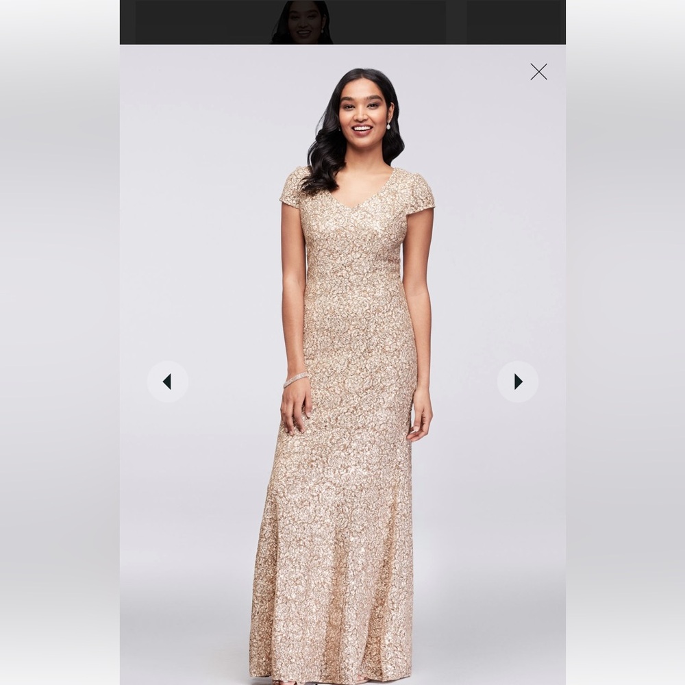 ALEX EVENINGS
appliqued lace short-sleeve mermaid gown